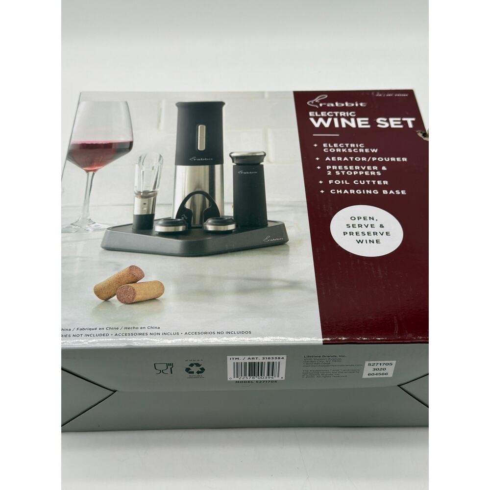 NEW Rabbit Electric Wine Set Corkscrew Aerator Pourer Preserver Stoppers Cutter